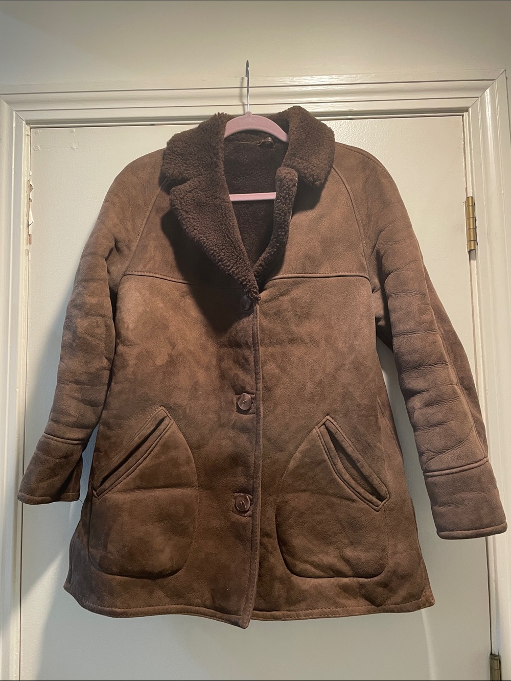 Shearlings International Chocolate Brown Shearling Trim Button Down Trench Coat